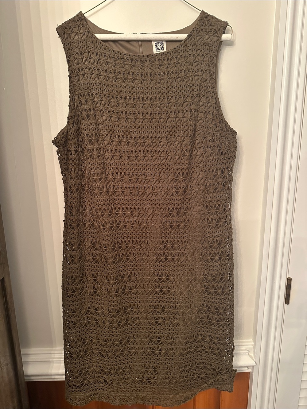 Anne Klein Olive Crochet Sleeveless Midi Dress